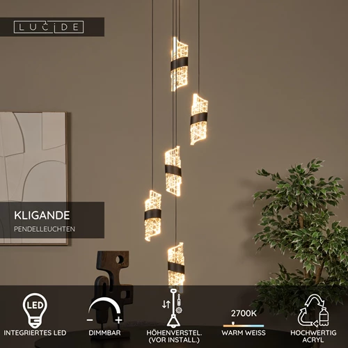 Lucide KLIGANDE - Pendelleuchten - Ø 30 cm - LED Dim. - 5x8W 2700K - Schwarz - USP